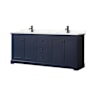 Wyndham Collection Avery 80" Free Standing Double Basin Vanity Set with Cabinet and Quartz Vanity Top Dark Blue / Giotto Quartz Top / Matte Black Hardware