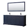 Wyndham Collection Avery 80" Free Standing Double Basin Vanity Set with Cabinet, Cultured Marble Vanity Top, and Framed Mirror Dark Blue / White Cultured Marble Top / Matte Black Hardware