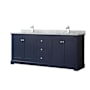 Wyndham Collection Avery 80" Free Standing Double Basin Vanity Set with Cabinet and Marble Vanity Top Dark Blue / Polished Chrome Hardware