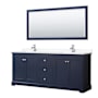 Wyndham Collection Avery 80" Free Standing Double Basin Vanity Set with Cabinet, Cultured Marble Vanity Top, and Framed Mirror Dark Blue / White Cultured Marble Top / Polished Chrome Hardware
