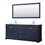Wyndham Collection Avery 80" Free Standing Double Basin Vanity Set with Cabinet, Quartz Vanity Top, and Framed Mirror Dark Blue / White Quartz Top / Polished Chrome Hardware