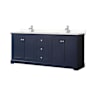Wyndham Collection Avery 80" Free Standing Double Basin Vanity Set with Cabinet and Quartz Vanity Top Dark Blue / White Quartz Top / Polished Chrome Hardware