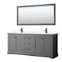 Wyndham Collection Avery 80" Free Standing Double Basin Vanity Set with Cabinet, Cultured Marble Vanity Top, and Framed Mirror Dark Gray / Carrara Cultured Marble Top / Matte Black Hardware