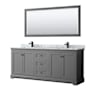 Wyndham Collection Avery 80" Free Standing Double Basin Vanity Set with Cabinet, Marble Vanity Top, and Framed Mirror Dark Gray / White Carrara Marble Top / Matte Black Hardware