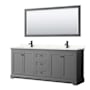 Wyndham Collection Avery 80" Free Standing Double Basin Vanity Set with Cabinet, Quartz Vanity Top, and Framed Mirror Dark Gray / Giotto Quartz Top / Matte Black Hardware