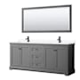 Wyndham Collection Avery 80" Free Standing Double Basin Vanity Set with Cabinet, Cultured Marble Vanity Top, and Framed Mirror Dark Gray / White Cultured Marble Top / Matte Black Hardware