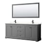 Wyndham Collection Avery 80" Free Standing Double Basin Vanity Set with Cabinet, Quartz Vanity Top, and Framed Mirror Dark Gray / White Quartz Top / Matte Black Hardware