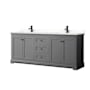 Wyndham Collection Avery 80" Free Standing Double Basin Vanity Set with Cabinet and Quartz Vanity Top Dark Gray / White Quartz Top / Matte Black Hardware