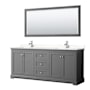 Wyndham Collection Avery 80" Free Standing Double Basin Vanity Set with Cabinet, Cultured Marble Vanity Top, and Framed Mirror Dark Gray / Carrara Cultured Marble Top / Polished Chrome Hardware