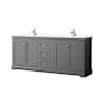 Wyndham Collection Avery 80" Free Standing Double Basin Vanity Set with Cabinet and Cultured Marble Vanity Top Dark Gray / Carrara Cultured Marble Top / Polished Chrome Hardware