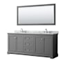 Wyndham Collection Avery 80" Free Standing Double Basin Vanity Set with Cabinet, Marble Vanity Top, and Framed Mirror Dark Gray / White Carrara Marble Top / Polished Chrome Hardware