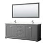 Wyndham Collection Avery 80" Free Standing Double Basin Vanity Set with Cabinet, Quartz Vanity Top, and Framed Mirror Dark Gray / Giotto Quartz Top / Polished Chrome Hardware