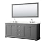 Wyndham Collection Avery 80" Free Standing Double Basin Vanity Set with Cabinet, Quartz Vanity Top, and Framed Mirror Dark Gray / Giotto Quartz Top / Polished Chrome Hardware