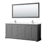 Wyndham Collection Avery 80" Free Standing Double Basin Vanity Set with Cabinet, Cultured Marble Vanity Top, and Framed Mirror Dark Gray / White Cultured Marble Top / Polished Chrome Hardware