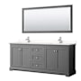 Wyndham Collection Avery 80" Free Standing Double Basin Vanity Set with Cabinet, Quartz Vanity Top, and Framed Mirror Dark Gray / White Quartz Top / Polished Chrome Hardware
