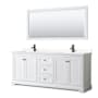 Wyndham Collection Avery 80" Free Standing Double Basin Vanity Set with Cabinet, Cultured Marble Vanity Top, and Framed Mirror White / Carrara Cultured Marble Top / Matte Black Hardware