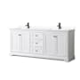 Wyndham Collection Avery 80" Free Standing Double Basin Vanity Set with Cabinet and Cultured Marble Vanity Top White / Carrara Cultured Marble Top / Matte Black Hardware