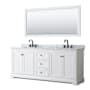 Wyndham Collection Avery 80" Free Standing Double Basin Vanity Set with Cabinet, Marble Vanity Top, and Framed Mirror White / White Carrara Marble Top / Matte Black Hardware