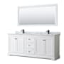 Wyndham Collection Avery 80" Free Standing Double Basin Vanity Set with Cabinet, Marble Vanity Top, and Framed Mirror White / White Carrara Marble Top / Matte Black Hardware