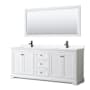 Wyndham Collection Avery 80" Free Standing Double Basin Vanity Set with Cabinet, Cultured Marble Vanity Top, and Framed Mirror White / White Cultured Marble Top / Matte Black Hardware