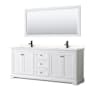Wyndham Collection Avery 80" Free Standing Double Basin Vanity Set with Cabinet, Quartz Vanity Top, and Framed Mirror White / White Quartz Top / Matte Black Hardware