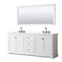 Wyndham Collection Avery 80" Free Standing Double Basin Vanity Set with Cabinet, Quartz Vanity Top, and Framed Mirror White / White Quartz Top / Matte Black Hardware