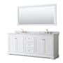 Wyndham Collection Avery 80" Free Standing Double Basin Vanity Set with Cabinet, Marble Vanity Top, and Framed Mirror White / White Carrara Marble Top / Brushed Gold Hardware