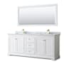 Wyndham Collection Avery 80" Free Standing Double Basin Vanity Set with Cabinet, Marble Vanity Top, and Framed Mirror White / White Carrara Marble Top / Brushed Gold Hardware