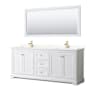 Wyndham Collection Avery 80" Free Standing Double Basin Vanity Set with Cabinet, Quartz Vanity Top, and Framed Mirror White / Giotto Quartz Top / Brushed Gold Hardware