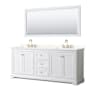 Wyndham Collection Avery 80" Free Standing Double Basin Vanity Set with Cabinet, Quartz Vanity Top, and Framed Mirror White / Giotto Quartz Top / Brushed Gold Hardware