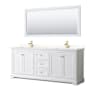 Wyndham Collection Avery 80" Free Standing Double Basin Vanity Set with Cabinet, Quartz Vanity Top, and Framed Mirror White / White Quartz Top / Brushed Gold Hardware
