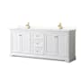 Wyndham Collection Avery 80" Free Standing Double Basin Vanity Set with Cabinet and Quartz Vanity Top White / White Quartz Top / Brushed Gold Hardware