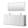 Wyndham Collection Avery 80" Free Standing Double Basin Vanity Set with Cabinet, Cultured Marble Vanity Top, and Framed Mirror White / Carrara Cultured Marble Top / Polished Chrome Hardware
