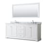Wyndham Collection Avery 80" Free Standing Double Basin Vanity Set with Cabinet, Marble Vanity Top, and Framed Mirror White / White Carrara Marble Top / Polished Chrome Hardware
