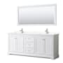Wyndham Collection Avery 80" Free Standing Double Basin Vanity Set with Cabinet, Quartz Vanity Top, and Framed Mirror White / Giotto Quartz Top / Polished Chrome Hardware