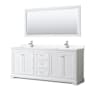Wyndham Collection Avery 80" Free Standing Double Basin Vanity Set with Cabinet, Cultured Marble Vanity Top, and Framed Mirror White / White Cultured Marble Top / Polished Chrome Hardware