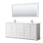 Wyndham Collection Avery 80" Free Standing Double Basin Vanity Set with Cabinet, Quartz Vanity Top, and Framed Mirror White / White Quartz Top / Polished Chrome Hardware