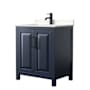 Wyndham Collection Daria 30" Free Standing Single Basin Vanity Set with Cabinet and Cultured Marble Vanity Top Dark Blue / Carrara Cultured Marble Top / Matte Black Hardware