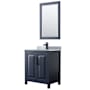 Wyndham Collection Daria 30" Free Standing Single Vanity Set with MDF Cabinet, Marble Vanity Top, Undermount Sink, and Framed Mirror Dark Blue / White Carrara Marble Top / Matte Black Hardware