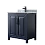 Wyndham Collection Daria 30" Free Standing Single Vanity Set with MDF Cabinet, Marble Vanity Top, and Undermount Sink Dark Blue / White Carrara Marble Top / Matte Black Hardware