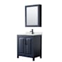 Wyndham Collection Daria 30" Free Standing Single Basin Vanity Set with Cabinet, Quartz Vanity Top, and Medicine Cabinet Dark Blue / Giotto Quartz Top / Matte Black Hardware