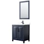 Wyndham Collection Daria 30" Free Standing Single Basin Vanity Set with Cabinet, Cultured Marble Vanity Top, and Framed Mirror Dark Blue / White Cultured Marble Top / Matte Black Hardware