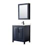 Wyndham Collection Daria 30" Free Standing Single Basin Vanity Set with Cabinet, Cultured Marble Vanity Top, and Medicine Cabinet Dark Blue / White Cultured Marble Top / Matte Black Hardware