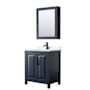 Wyndham Collection Daria 30" Free Standing Single Basin Vanity Set with Cabinet, Quartz Vanity Top, and Medicine Cabinet Dark Blue / White Quartz Top / Matte Black Hardware