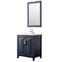 Wyndham Collection Daria 30" Free Standing Single Basin Vanity Set with Cabinet, Cultured Marble Vanity Top, and Framed Mirror Dark Blue / Carrara Cultured Marble Top / Brushed Gold Hardware