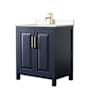 Wyndham Collection Daria 30" Free Standing Single Basin Vanity Set with Cabinet and Cultured Marble Vanity Top Dark Blue / Carrara Cultured Marble Top / Brushed Gold Hardware