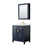 Wyndham Collection Daria 30" Free Standing Single Basin Vanity Set with Cabinet, Quartz Vanity Top, and Medicine Cabinet Dark Blue / Giotto Quartz Top / Brushed Gold Hardware