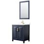 Wyndham Collection Daria 30" Free Standing Single Basin Vanity Set with Cabinet, Cultured Marble Vanity Top, and Framed Mirror Dark Blue / White Cultured Marble Top / Brushed Gold Hardware