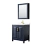Wyndham Collection Daria 30" Free Standing Single Basin Vanity Set with Cabinet, Cultured Marble Vanity Top, and Medicine Cabinet Dark Blue / White Cultured Marble Top / Brushed Gold Hardware