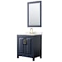 Wyndham Collection Daria 30" Free Standing Single Basin Vanity Set with Cabinet, Quartz Vanity Top, and Framed Mirror Dark Blue / White Quartz Top / Brushed Gold Hardware